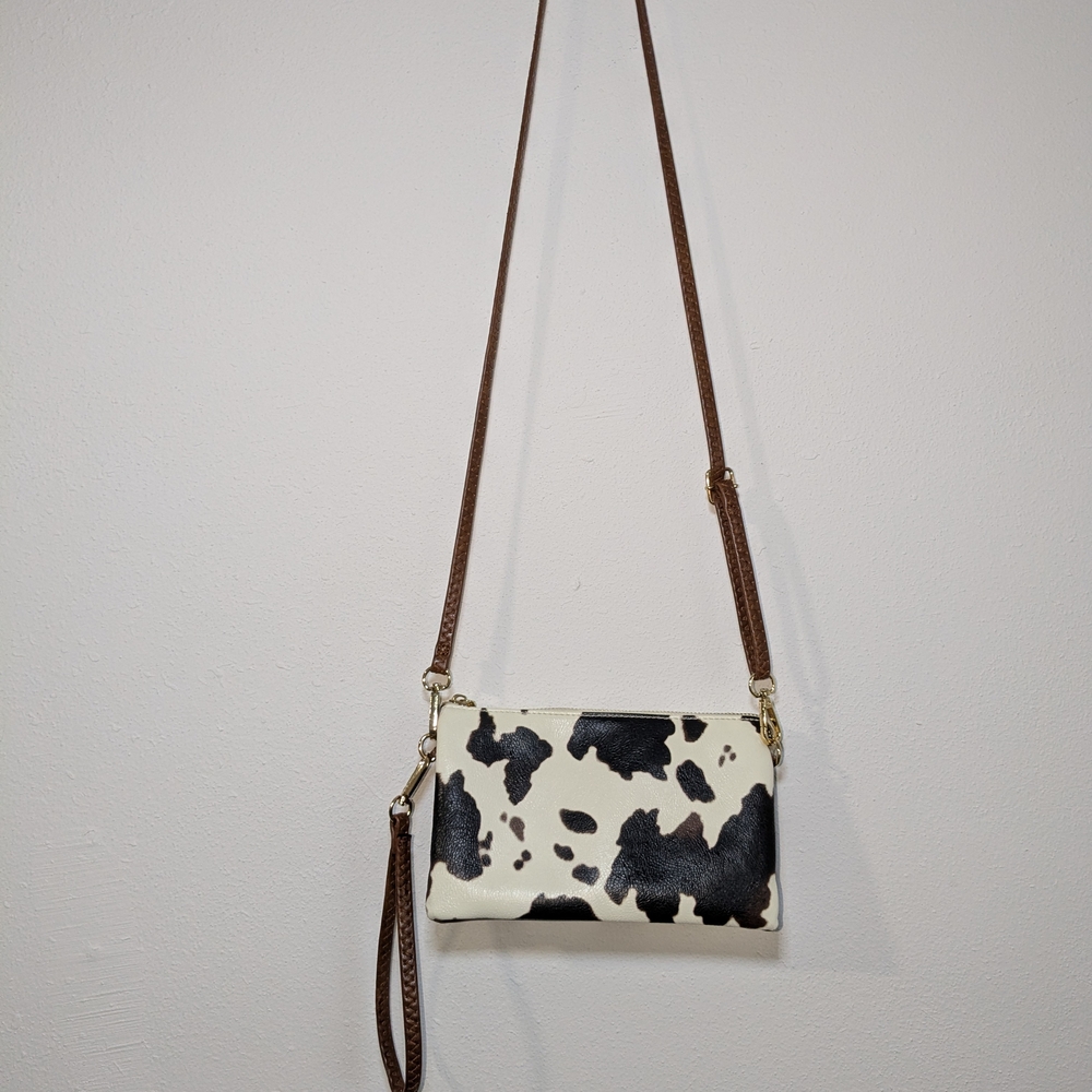 Cow Print Crossbody Bag with Brown Strap - Picture 2 of 5